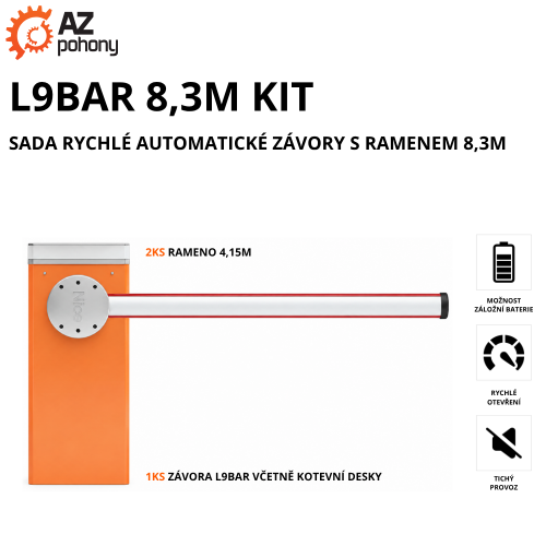 L9BAR 8,3M KIT - sada rychlé automatické závory s ramenem 8,3m